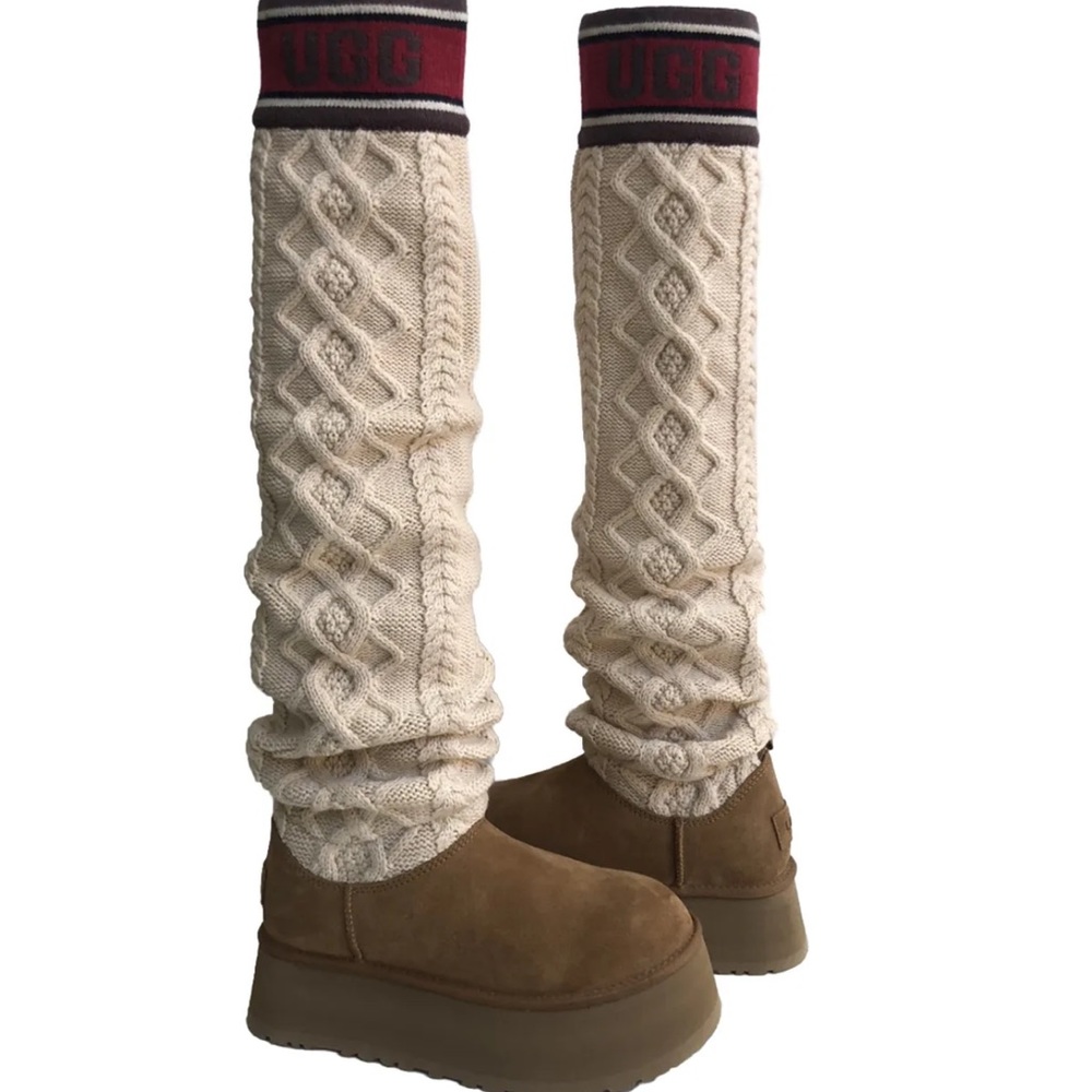 UGG CLASSIC SWEATER LETTER TALL CHESTNUT PLATFORM BOOTS sz US 8